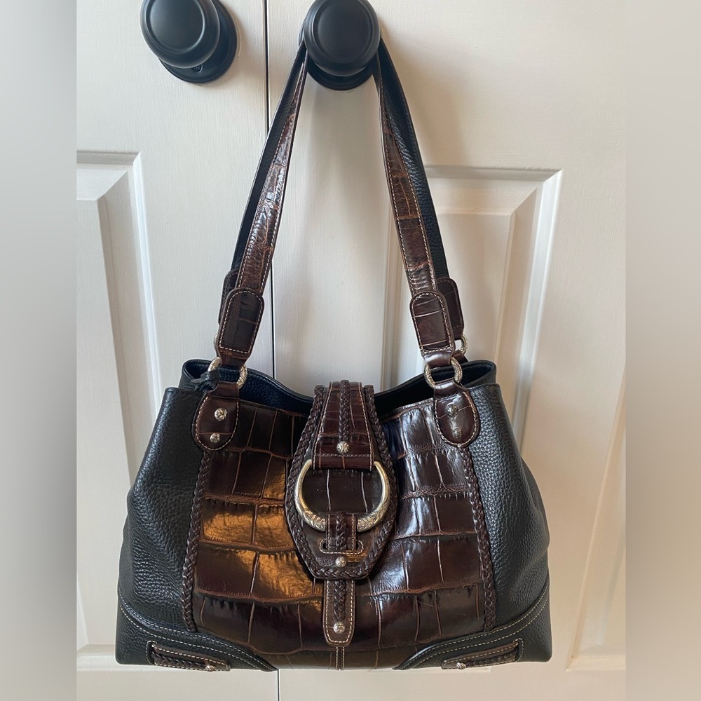 Brighton Croc and Pebbled Leather Satchel Style Handbag